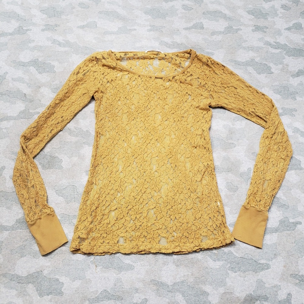 Bohme Top Womens Small Tan Lace Long Sleeve Boho